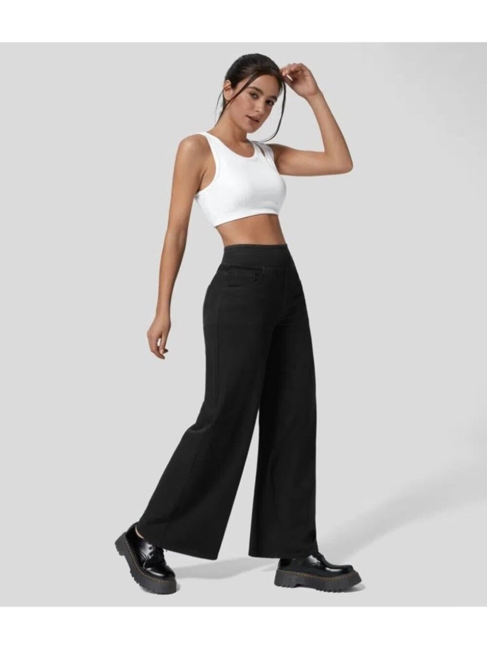 Halara Flex High Waisted Wide Leg Casual Jeans Pockets XL Black